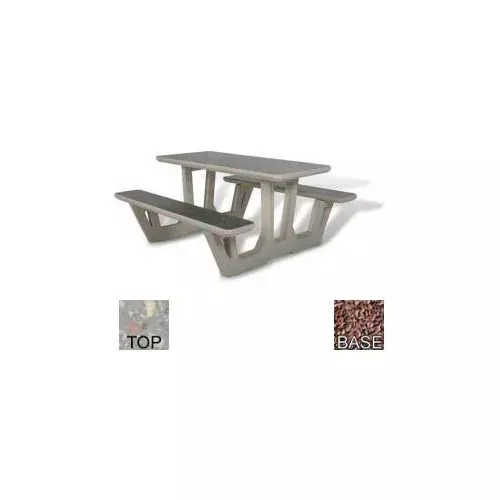 58-rectangular-picnic-table-concrete-gray-top-red-frame 58" Rectangular Picnic Table, Concrete, Gray Top/Red Frame