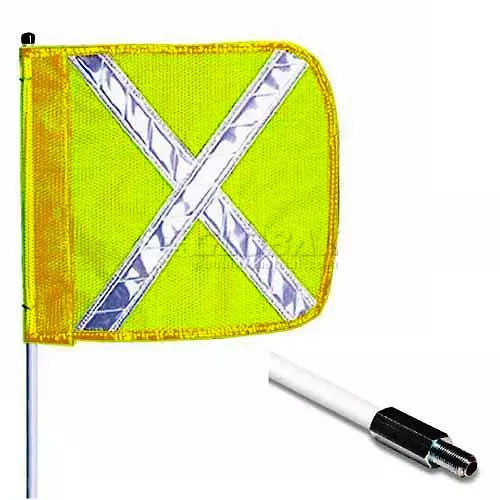 6-heavy-duty-standard-threaded-hex-base-warning-whip-w-o-light-12-x11-yellow-w-x 6' Heavy Duty Standard Threaded Hex Base Warning Whip w/o Light, 12"x11" Yellow w/ X Rectangle Flag