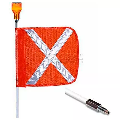 8-heavy-duty-standard-threaded-hex-base-warning-whip-w-lighting-capability-12-x- 8'Heavy Duty Standard Threaded Hex Base Warning Whip w/ Lighting Capability,12"x 11" Orange w/ Flag