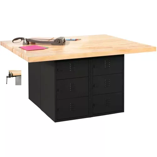 diversified-spaces-4-station-workbench-4-vises-64-w-x-54-d-black Diversified Spaces 4 Station Workbench, 4 Vises, 64"W x 54"D, Black