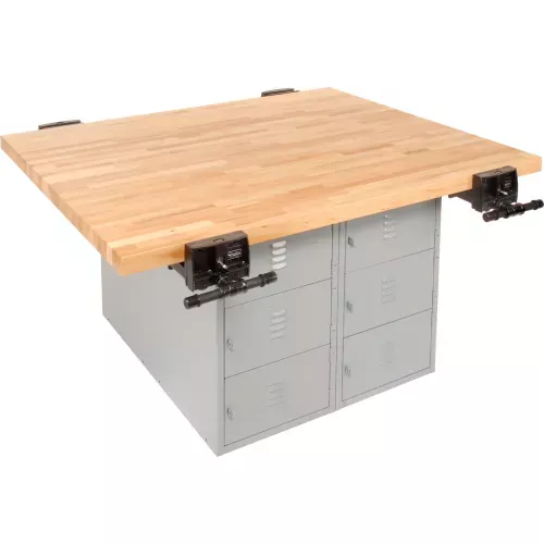 diversified-spaces-4-station-workbench-4-vises-64-w-x-54-d-gray Diversified Spaces 4 Station Workbench, 4 Vises, 64"W x 54"D, Gray