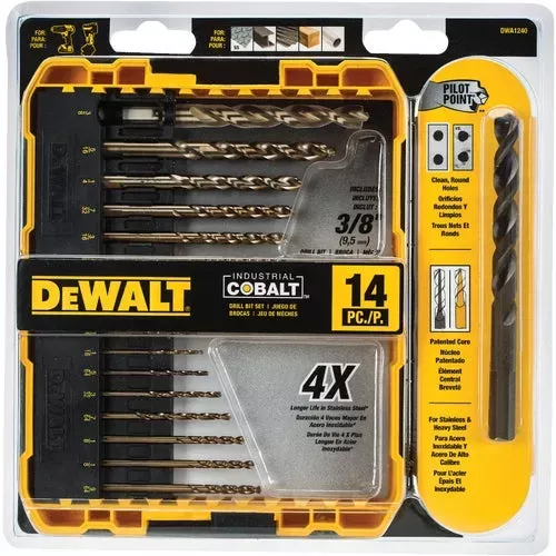 dwa1240-dewalt-14-piece-cobalt-drill-bit-set DWA1240 DeWalt 14-Piece Cobalt Drill Bit Set