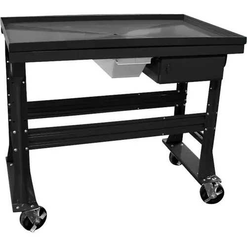 equipto-teardown-bench-fluid-container-drawer-48-w-x-30-d-black Equipto Teardown Bench, Fluid Container, Drawer, 48"W x 30"D, Black