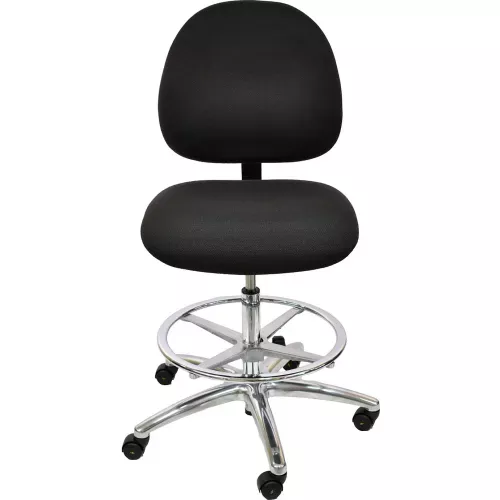 esd-stool-with-footrest-high-back-fabric-black-aluminum-base ESD Stool with Footrest - High Back - Fabric - Black- Aluminum Base
