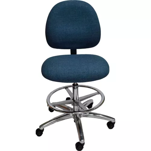 esd-stool-with-footrest-high-back-fabric-blue-aluminum-base ESD Stool with Footrest - High Back - Fabric - Blue - Aluminum Base