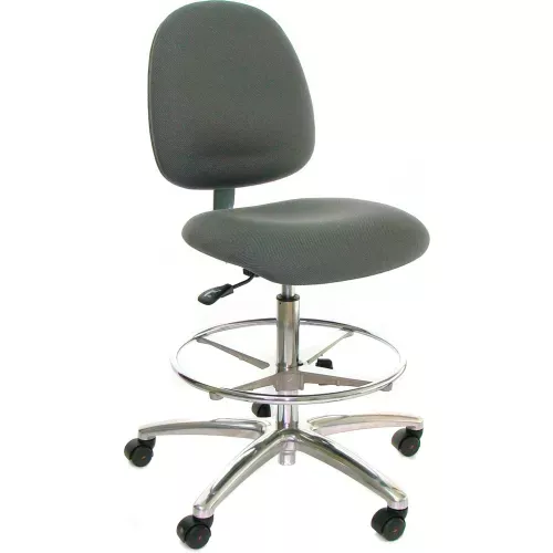 esd-stool-with-footrest-mid-back-fabric-black-aluminum-base ESD Stool with Footrest - Mid-Back - Fabric - Black - Aluminum Base