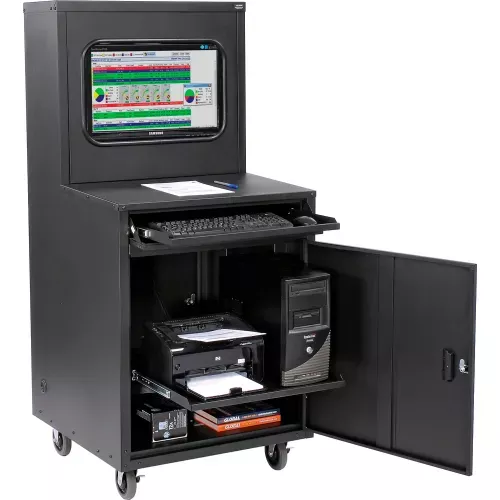 Global Industrial Mobile Heavy-Duty LCD Computer Cabinet, Black, Unassembled