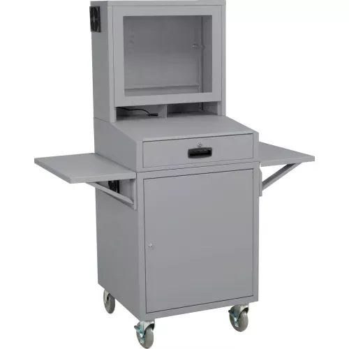 Global Industrial Mobile LCD Computer Cabinet, Complete Bundle, Dark Gray