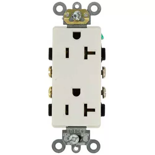 leviton-16342-w-20a-125v-decora-plus-duplex-receptacle-self-grounding-white-pkg- Leviton 16342-W 20A, 125V, Decora Plus Duplex Receptacle, Self Grounding, White - Pkg Qty 10