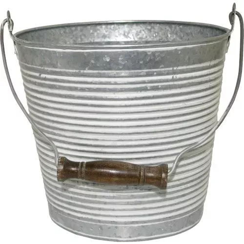 mpt01762-robert-allen-vintage-ribbed-galvanized-metal-planter MPT01762 Robert Allen Vintage Ribbed Galvanized Metal Planter