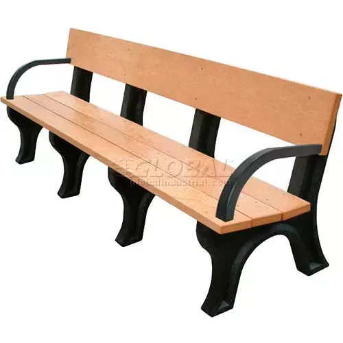 polly-products-landmark-8-backed-bench-w-arms-cedar-bench-brown-frame Polly Products Landmark 8' Backed Bench w/ Arms, Cedar Bench/Brown Frame