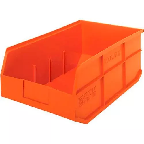 Quantum Storage Plastic Stackable Shelf Bin, 18"L x 11"W x 7"H, Orange - Pkg Qty 6