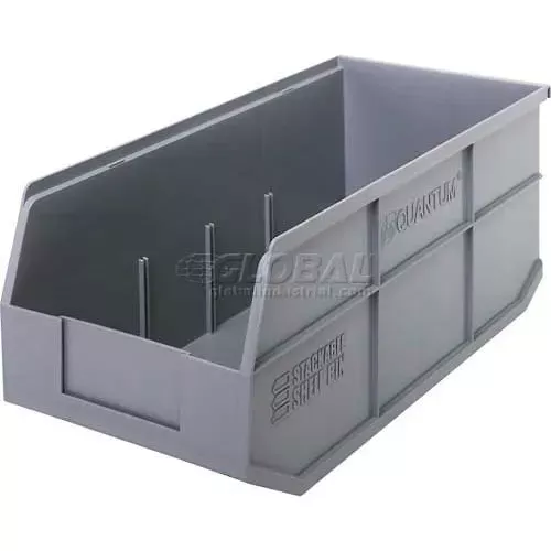 quantum-storage-plastic-stackable-shelf-bin-18-l-x-8-1-4-w-x-7-h-gray-pkg-qty-6 Quantum Storage Plastic Stackable Shelf Bin, 18"L x 8-1/4"W x 7"H, Gray - Pkg Qty 6