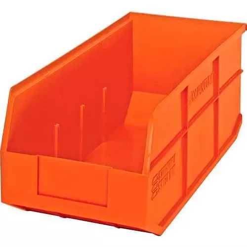 quantum-storage-plastic-stackable-shelf-bin-18-l-x-8-1-4-w-x-7-h-orange-pkg-qty- Quantum Storage Plastic Stackable Shelf Bin, 18"L x 8-1/4"W x 7"H, Orange - Pkg Qty 6