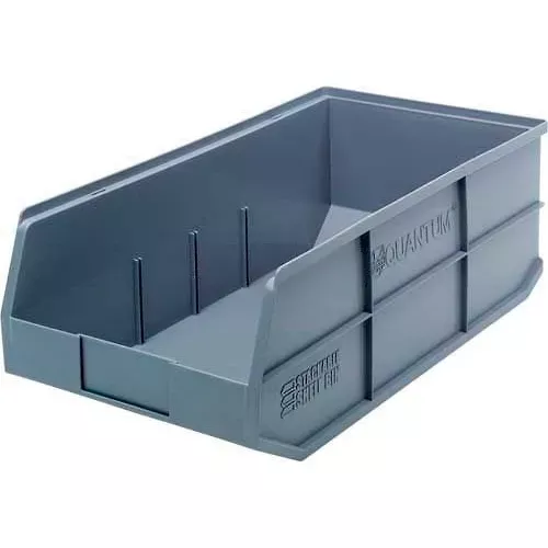 Quantum Storage Plastic Stackable Shelf Bin, 20-1/2"L x 11"W x 7"H, Gray - Pkg Qty 6