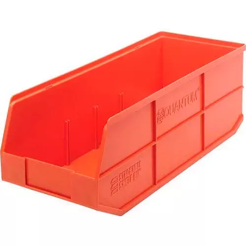 Quantum Storage Plastic Stackable Shelf Bin, 20-1/2"L x 8-1/4"W x 7"H, Orange - Pkg Qty 6
