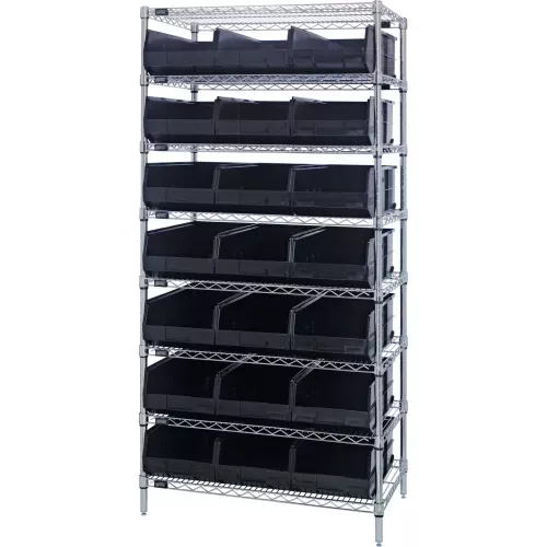 quantum-wr8-445-chrome-wire-shelving-with-21-ssb445-stackable-shelf-bins-black-3 Quantum WR8-445 Chrome Wire Shelving with 21 SSB445 Stackable Shelf Bins Black, 36x14x74
