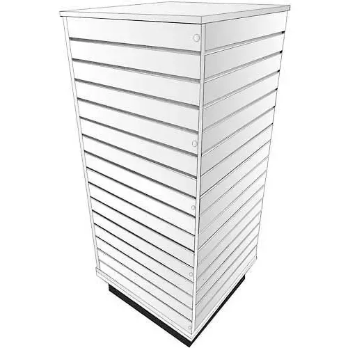 slatwall-cube-display-fixture-white-with-spinner-base-casters Slatwall Cube Display Fixture-White with Spinner Base and Casters