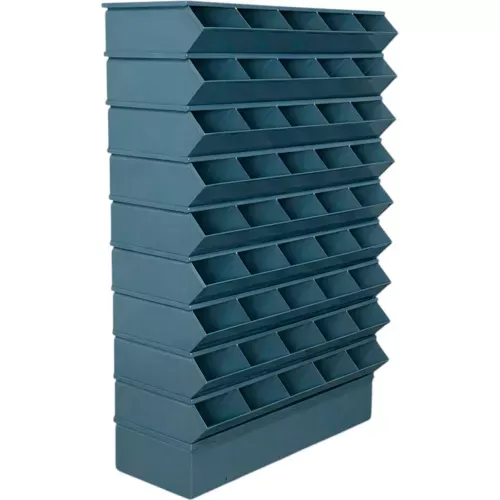 Stackbin Steel Hopper Stack Bin, 45 Compartment Sectional Unit, 37"W x 13"D x 54"H, Blue