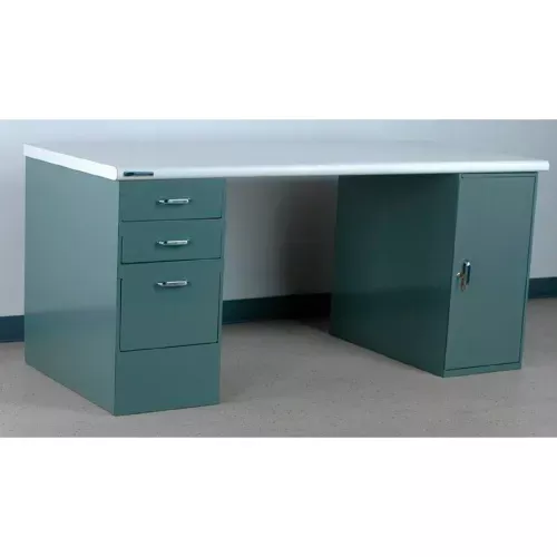 stackbin-workbench-pedestal-workbench-plas-laminate-safety-edge-72-w-x-30-d-gy Stackbin Workbench, Pedestal Workbench, PLAS. Laminate Safety Edge, 72"W X 30"D, GY