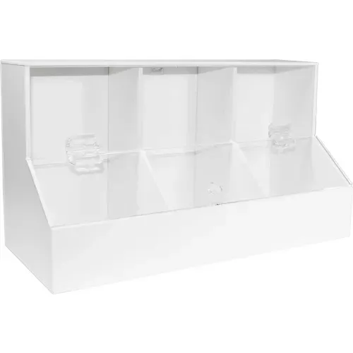 trippnt-white-pvc-acrylic-large-dispensing-bin-with-3-compartments-18-w-x-8-d-x- TrippNT White PVC/Acrylic Large Dispensing Bin with 3 Compartments, 18"W x 8"D x 9"H