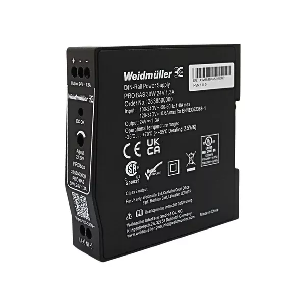 weidmuller-pro-bas-30w-24v-1-3a-power-supply-2838500000 Weidmuller | PRO BAS 30W 24V 1.3A Power Supply | 2838500000